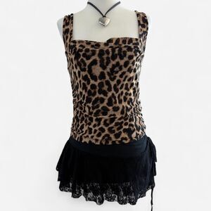 Good American Y2K Leopard Print Mesh Bustier in Lucky Leopard001